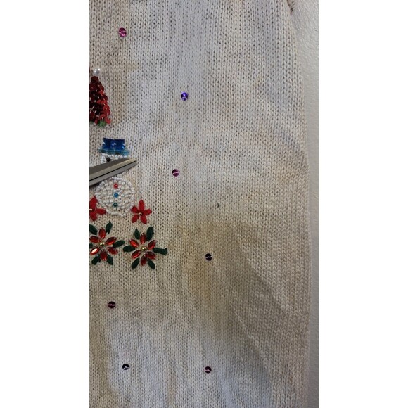 KIM ROGERS Full Zip Christmas Sweater Vest XL Embroidered Beaded Holiday Ugly - Picture 9 of 9